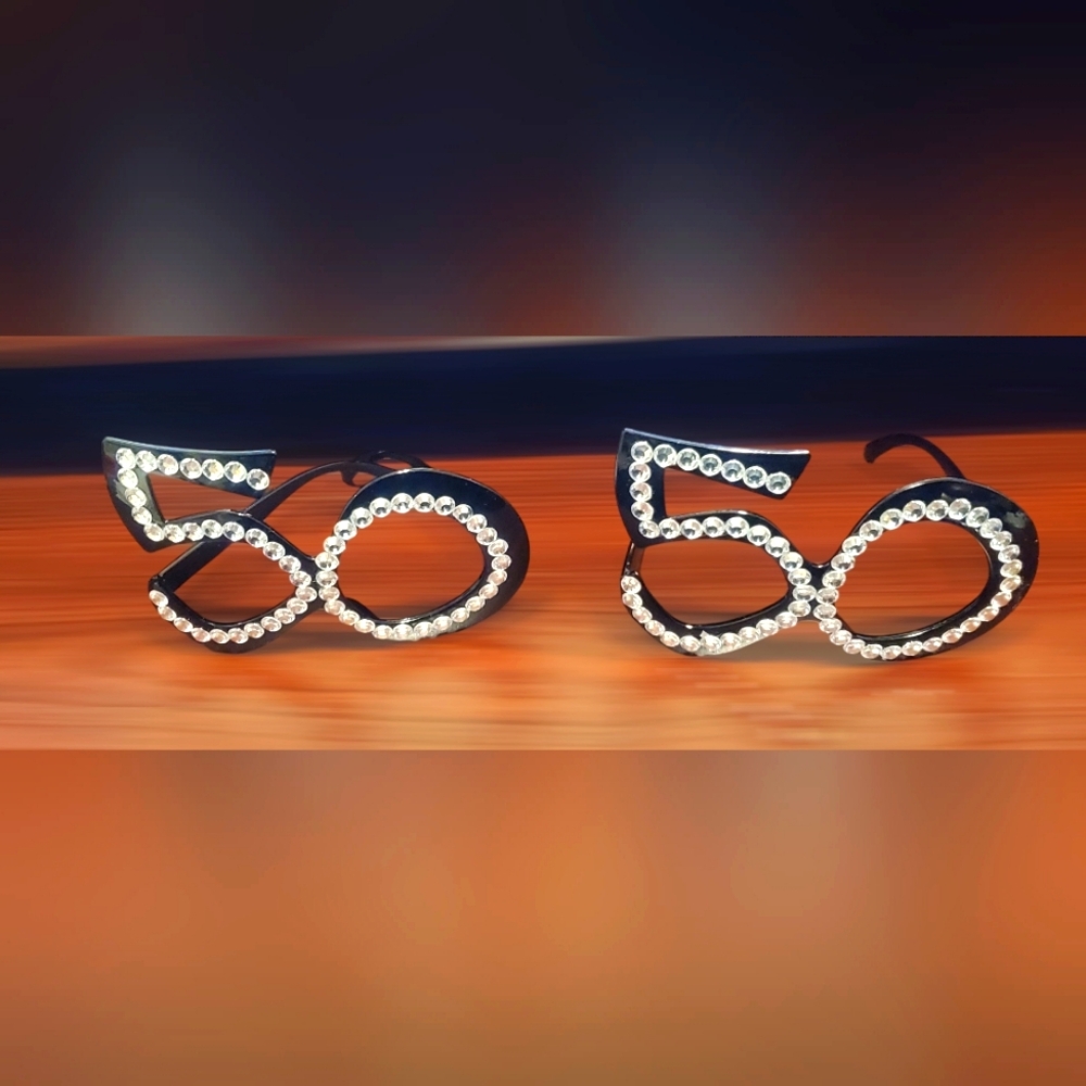 🎉 50th Birthday Rhinestone Glasses Set of 2 Party Photo Booth Props 🎉 - Picture 2 of 7